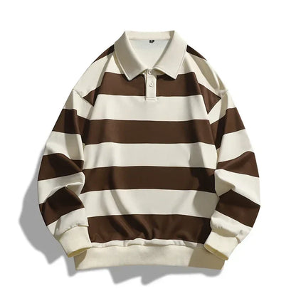 Polo da Uomo a Maniche Lunghe con Colletto Classico, Righe Orizzontali e Vestibilità Comoda