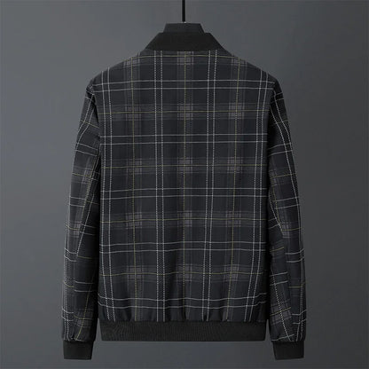 Giacca Bomber Uomo a Quadri con Zip Frontale e Finiture a Costine – Stile Autunnale