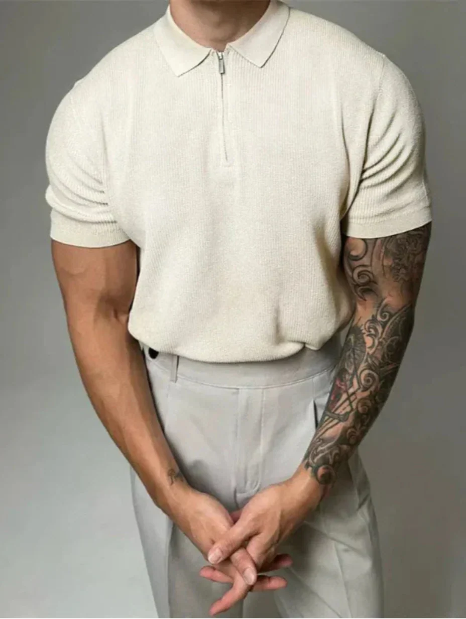 Polo Estiva da Uomo Mezza Zip Maniche Corte Colletto a Rever Vestibilità Comoda
