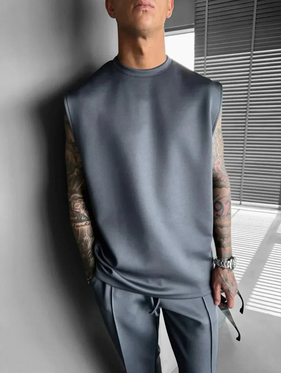 Men's Lounge Set with Sleeveless Top and Tailored Pants