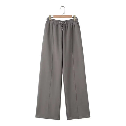 Women's Two-Piece Set with Zip Top and High-Waisted Wide-Leg Pants