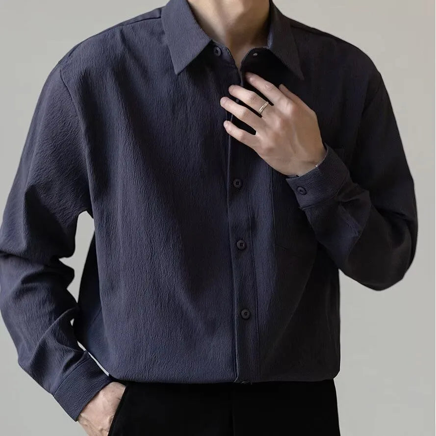 Camicia Uomo a Tinta Unita Antipiega con Bottoni – Vestibilità Comoda