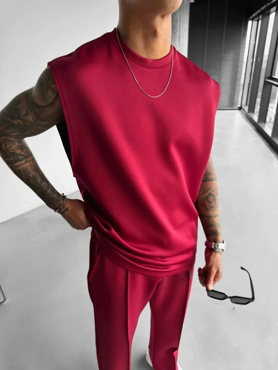 Men's Lounge Set with Sleeveless Top and Tailored Pants