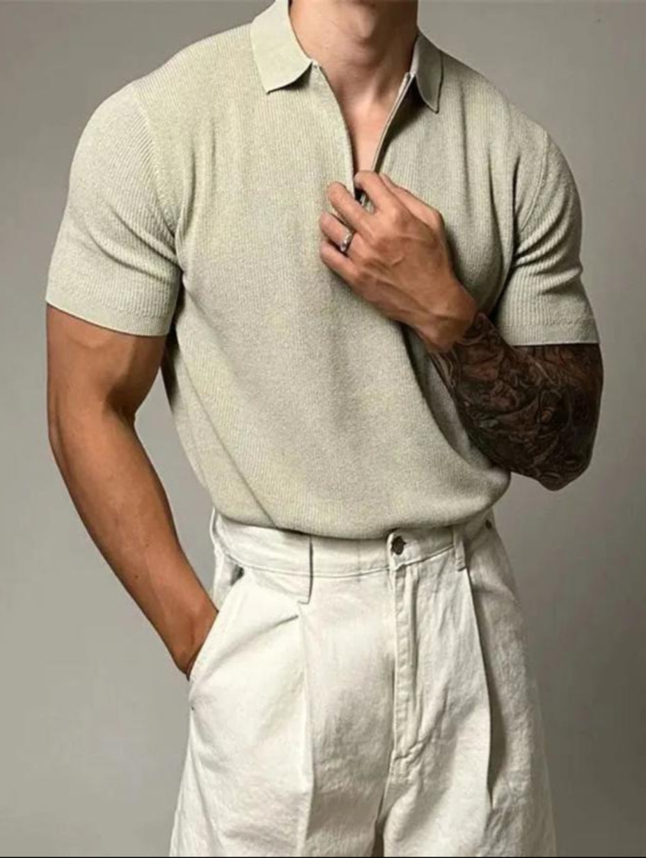 Polo Estiva da Uomo Mezza Zip Maniche Corte Colletto a Rever Vestibilità Comoda