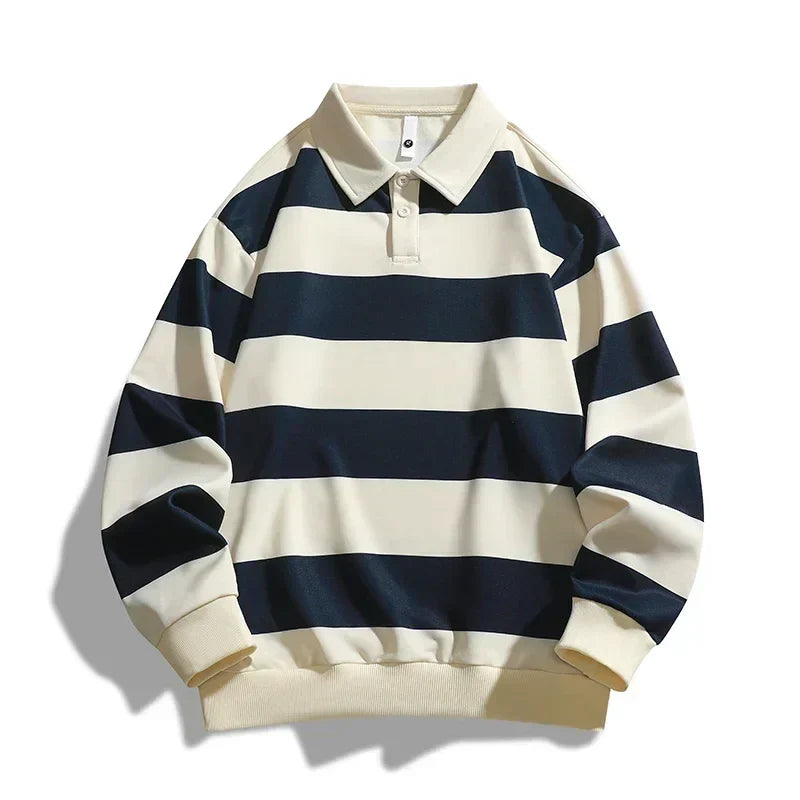 Polo da Uomo a Maniche Lunghe con Colletto Classico, Righe Orizzontali e Vestibilità Comoda