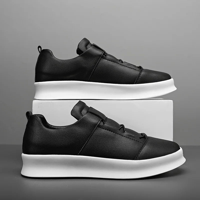 Zapatillas deportivas de hombre con efecto piel, cordones y suela antideslizante