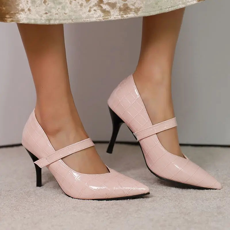 Décolleté da Donna Primaverili con Cinturino e Tacco Elegante – Effetto Coccodrillo e Struttura Leggera
