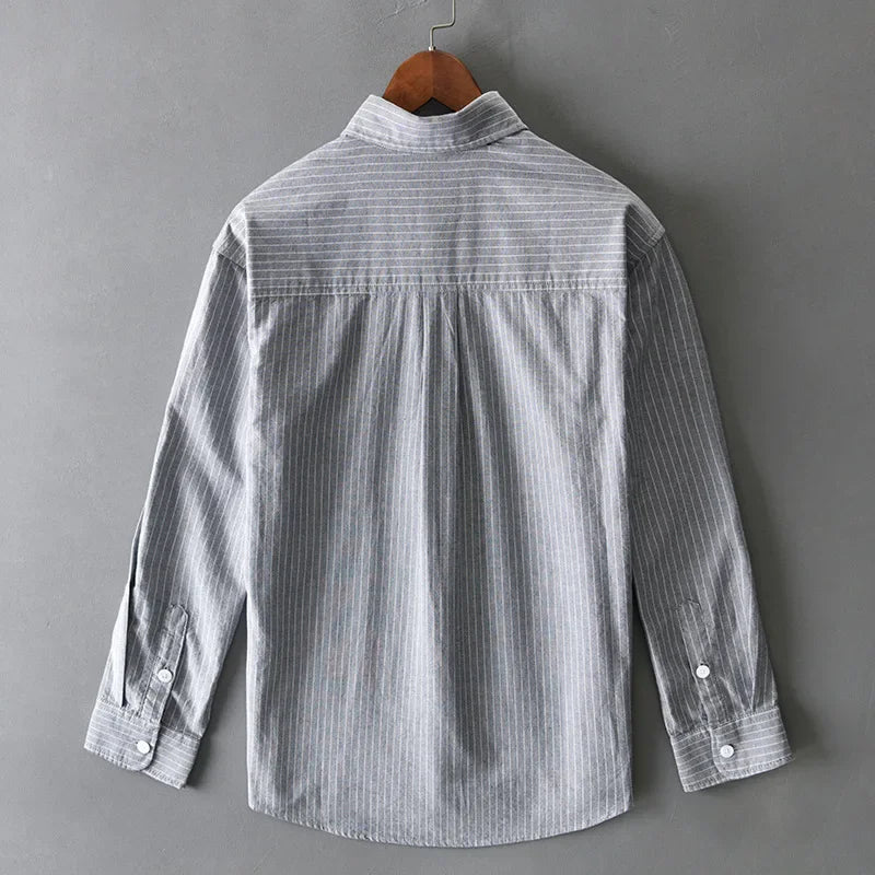 Men's Long Sleeve Shirt with Vertical Stripes and Chest Pocket – Classic Casual Style