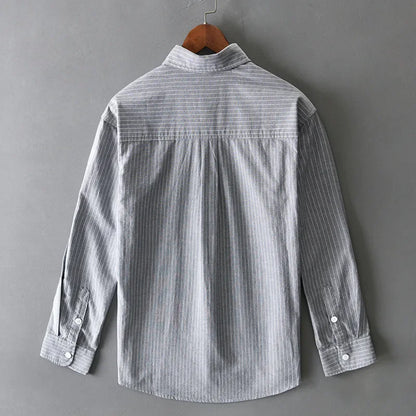 Men's Long Sleeve Shirt with Vertical Stripes and Chest Pocket – Classic Casual Style