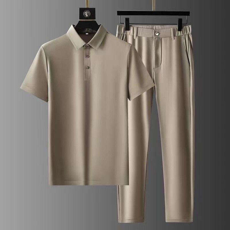 Men's Summer Set with Short-Sleeve Shirt and Pleated Pants