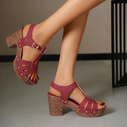 Women's Summer Sandals with Platform and Block Heel – Adjustable Ankle Strap
