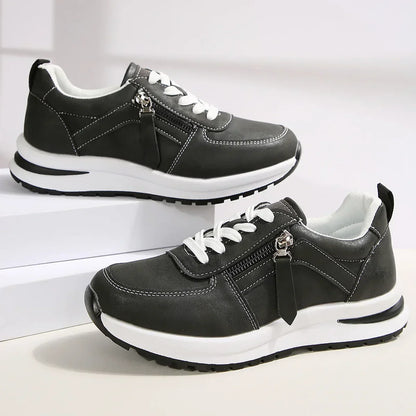 Women's Platform Sneakers with Laces and Side Zipper – Supportive Sole