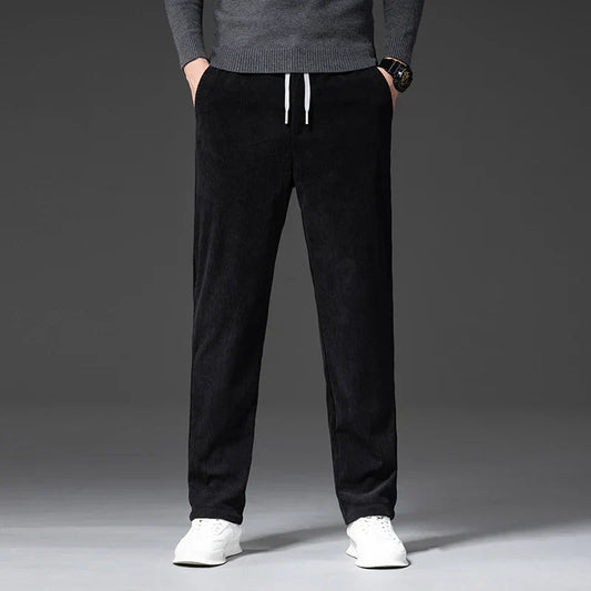 Men's Velvet Straight-Leg Pants with Adjustable Waist – Comfortable Fit