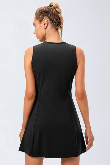 Women's Sleeveless Tennis Dress with Built-in Shorts and Pockets