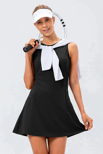 Women's Sleeveless Tennis Dress with Built-in Shorts and Pockets