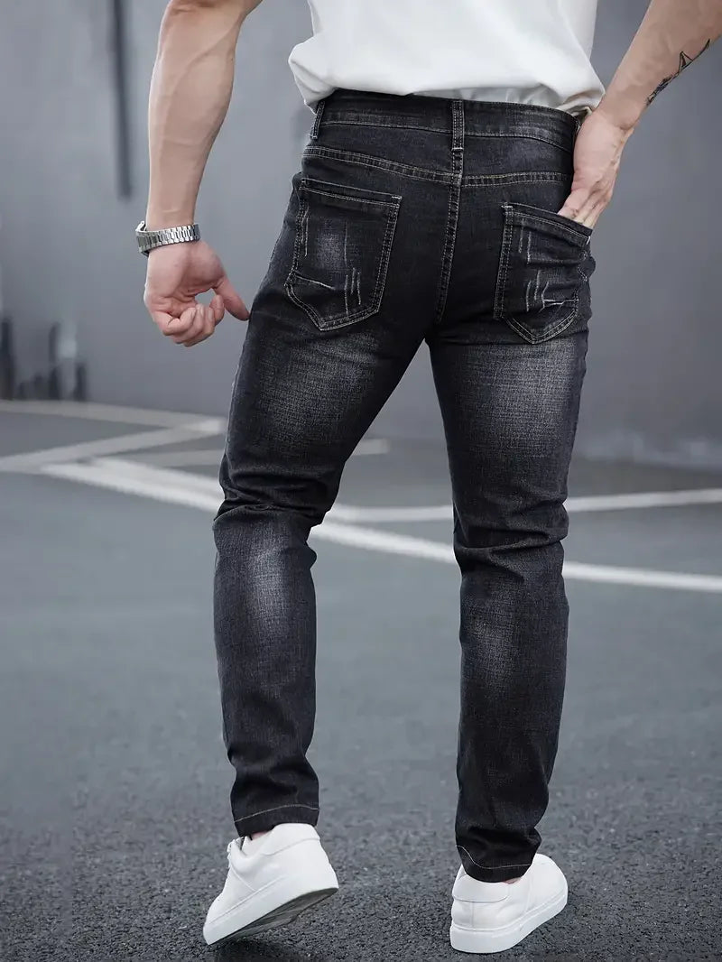 Herrejeans Tapered Mellem talje Falmet effekt på lårene Knappelukning