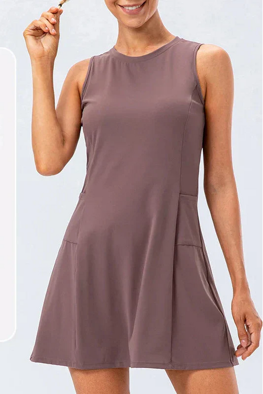 Women's Sleeveless Tennis Dress with Built-in Shorts and Pockets