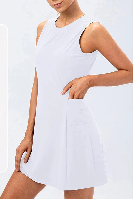 Women's Sleeveless Tennis Dress with Built-in Shorts and Pockets
