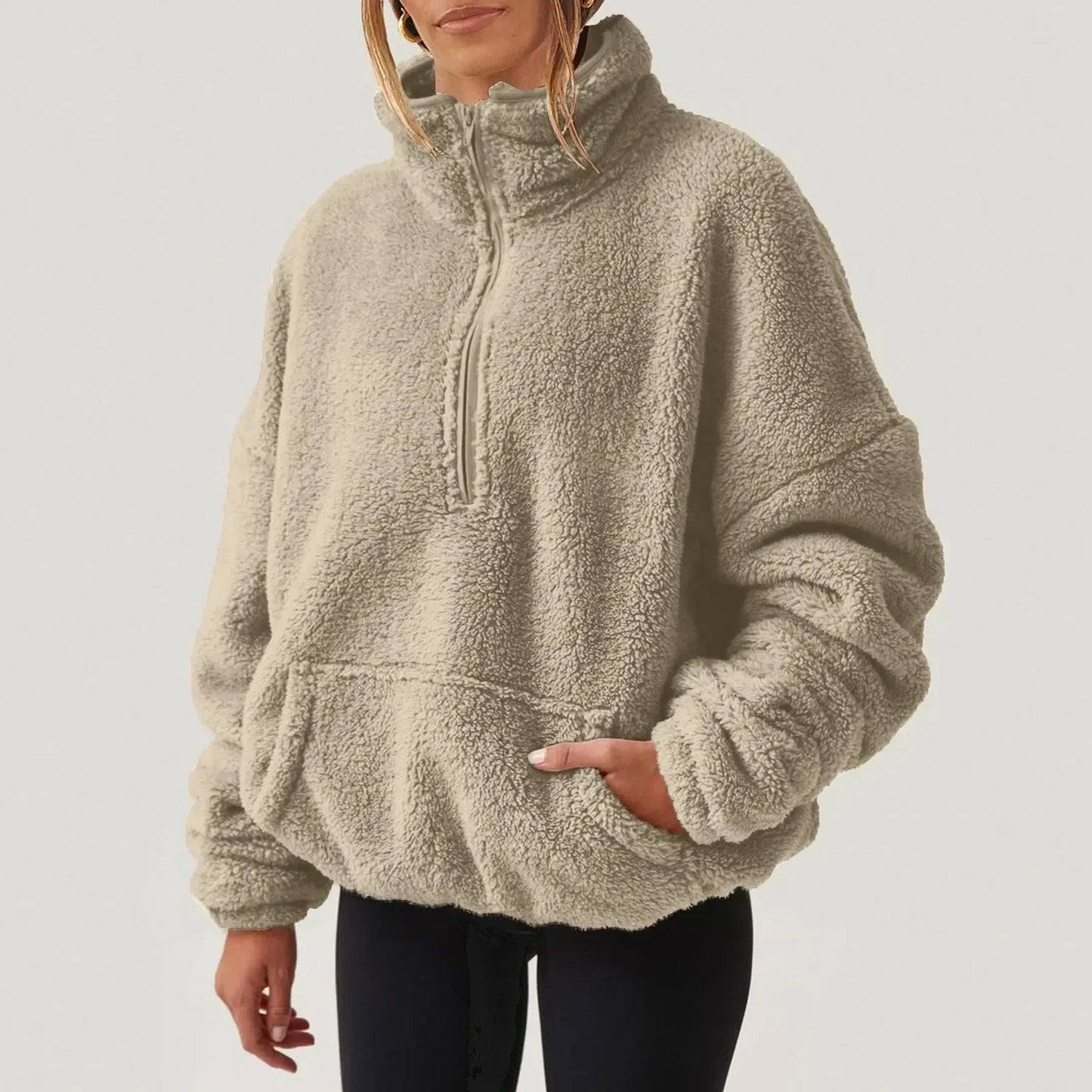 Maglione Donna con Mezza Zip e Colletto, Vestibilità Comoda – Stile Quotidiano