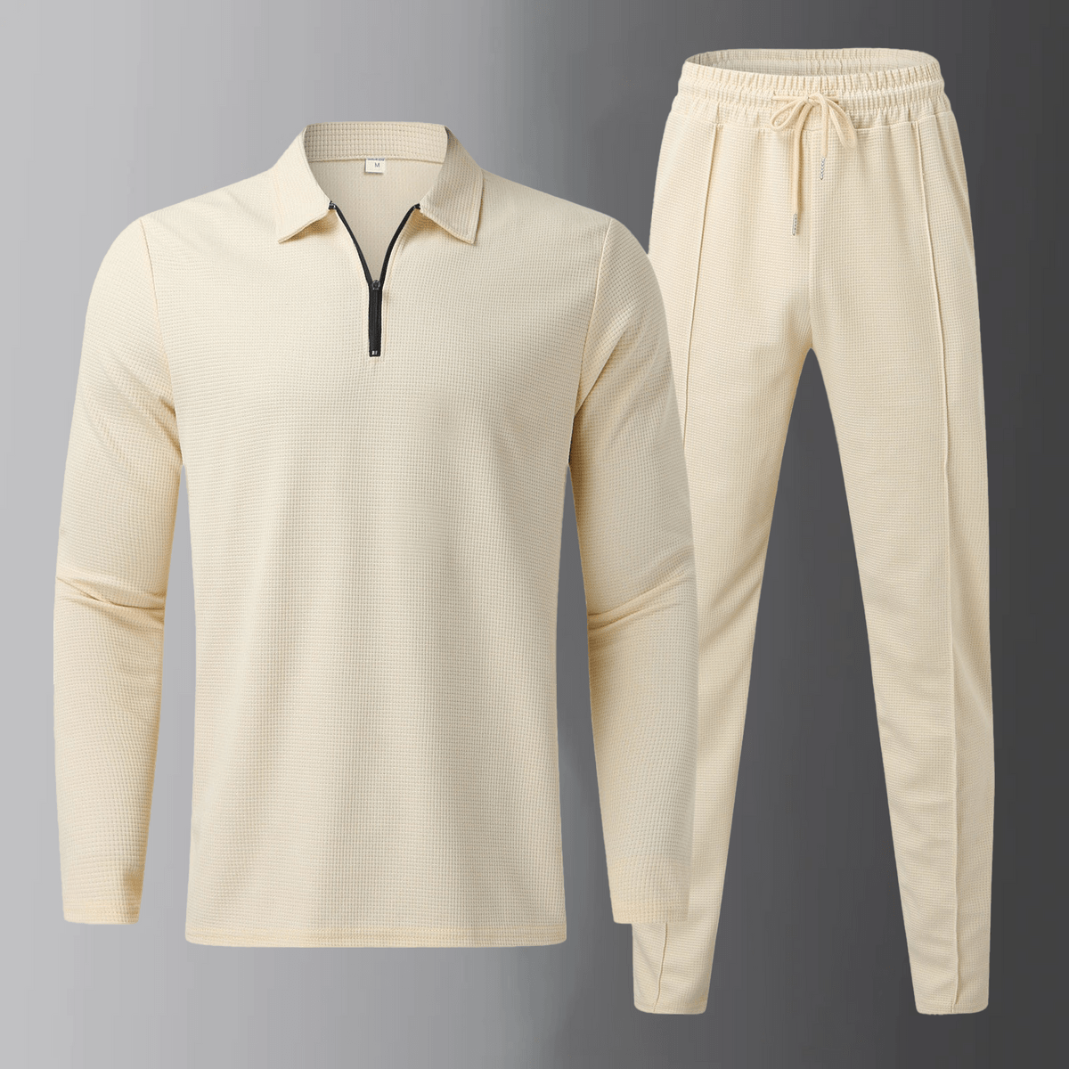 Men's Casual Set Long Sleeve Polo and Joggers with Drawstring Waist – Casual Style