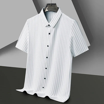 Men's Polo Shirt with Vertical Stripe Pattern and Button Closure