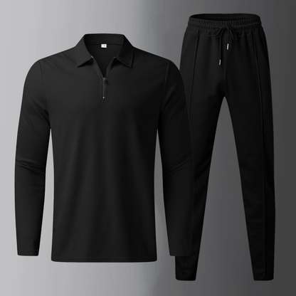 Men's Casual Set Long Sleeve Polo and Joggers with Drawstring Waist – Casual Style