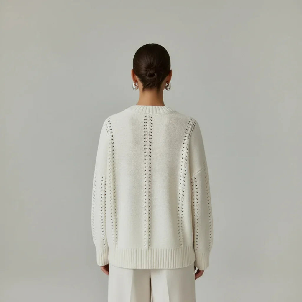 Maglione Donna Oversize in Maglia Traforata con Girocollo – Stile Leggero e Strutturato