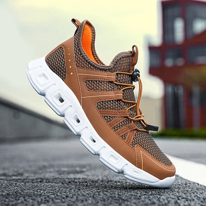 Men's Running Shoes with Mesh Upper, Quick Closure, and Cushioned Sole