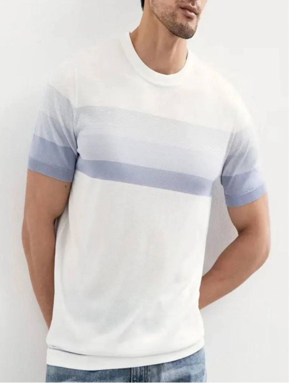 Men's Striped Knit T-Shirt, Short Sleeve, Regular Fit