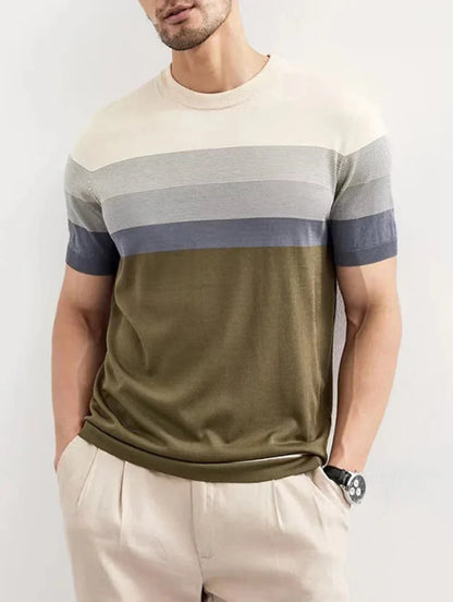 Men's Striped Knit T-Shirt, Short Sleeve, Regular Fit