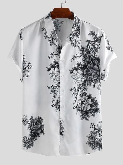 Camicia Estiva da Uomo in Misto Cotone-Seta con Bottoni, Stampa Floreale e Vestibilità Su Misura