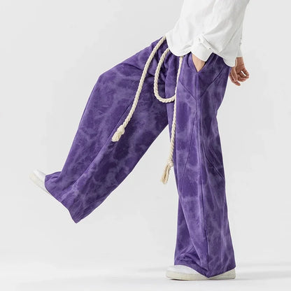 Pantaloni Tuta Uomo a Gamba Larga con Vita a Cordoncino e Design Tie-Dye – Stile Casual