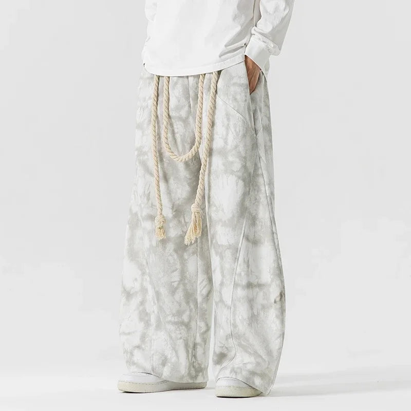 Pantaloni Tuta Uomo a Gamba Larga con Vita a Cordoncino e Design Tie-Dye – Stile Casual