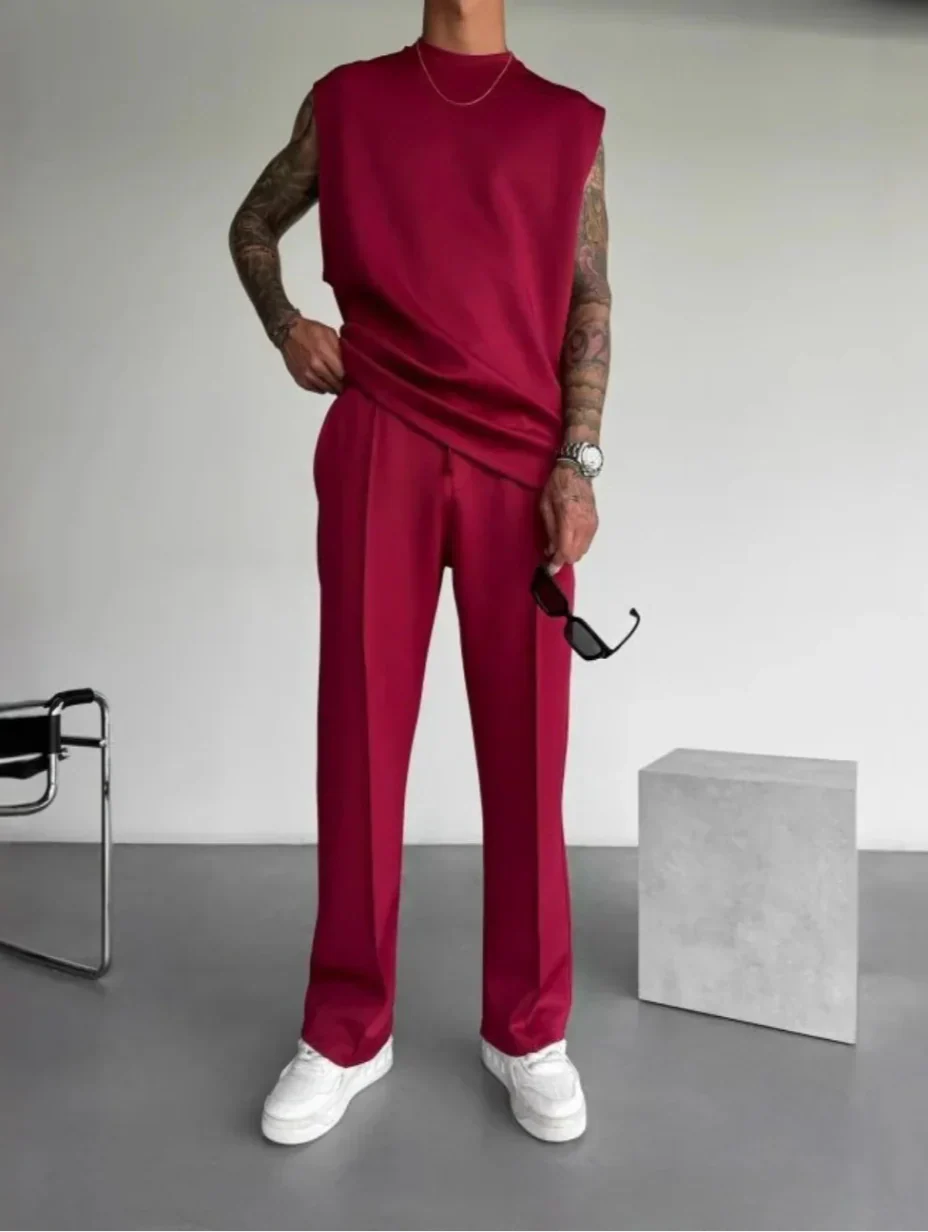 Men's Lounge Set with Sleeveless Top and Tailored Pants