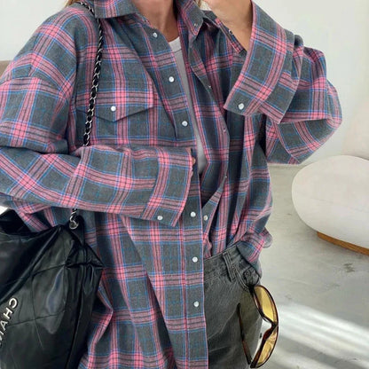 Camicia Donna Invernale a Quadri Oversize con Finitura Spazzolata