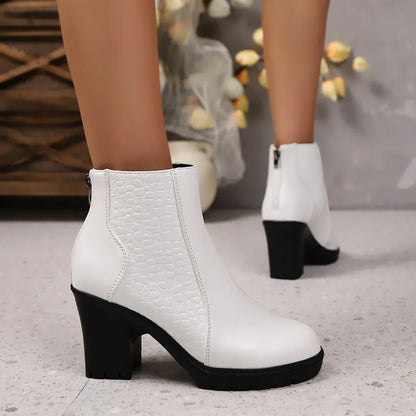 Women's Ankle Boots with Laser Perforations and Block Heel