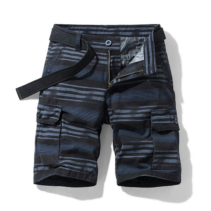 Letvægts forårsmænds cargo-shorts med striber og mange lommer
