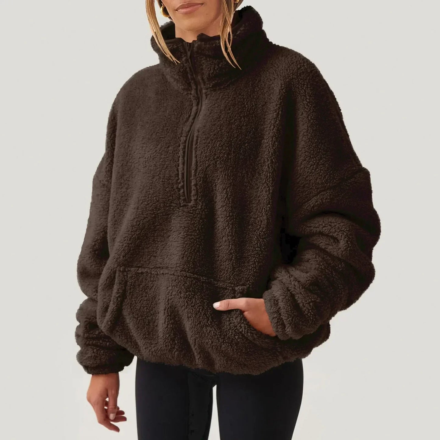 Maglione Donna con Mezza Zip e Colletto, Vestibilità Comoda – Stile Quotidiano