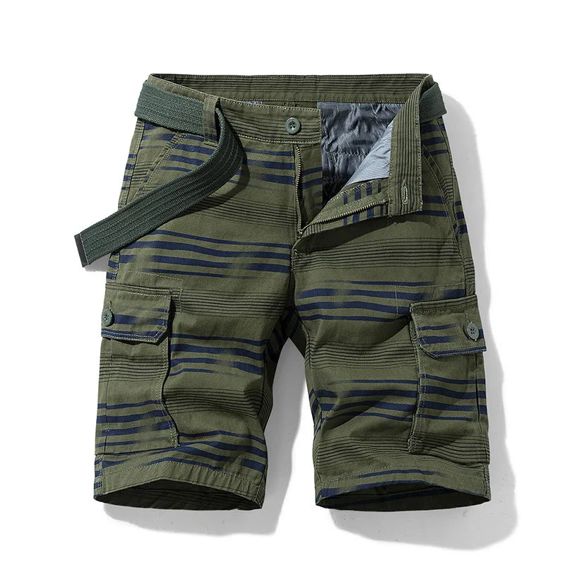 Letvægts forårsmænds cargo-shorts med striber og mange lommer
