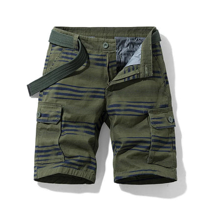 Letvægts forårsmænds cargo-shorts med striber og mange lommer