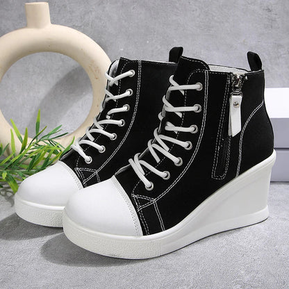 Women's Sneakers with Wedge, Side Zip, and Front Lacing