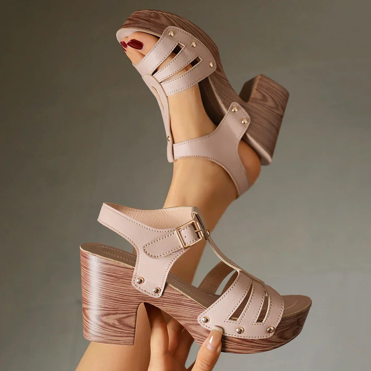 Women's Summer Sandals with Platform and Block Heel – Adjustable Ankle Strap