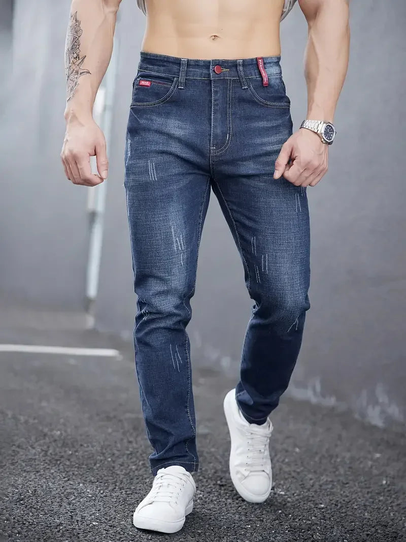 Herrejeans Tapered Mellem talje Falmet effekt på lårene Knappelukning