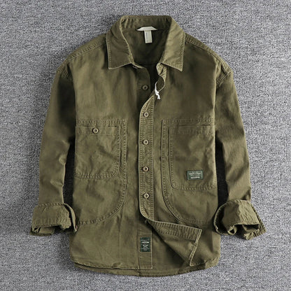 Men's Long Sleeve Work Shirt with Washed Finish – Casual Relaxed Fit