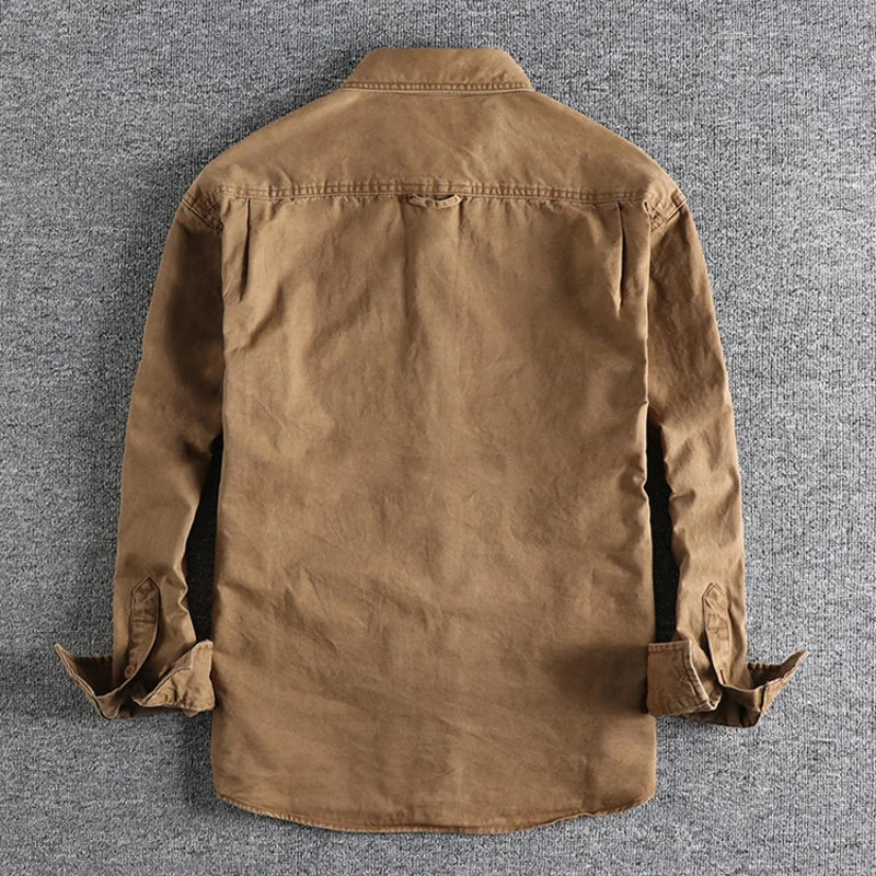 Men's Long Sleeve Work Shirt with Washed Finish – Casual Relaxed Fit