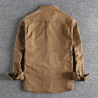 Men's Long Sleeve Work Shirt with Washed Finish – Casual Relaxed Fit