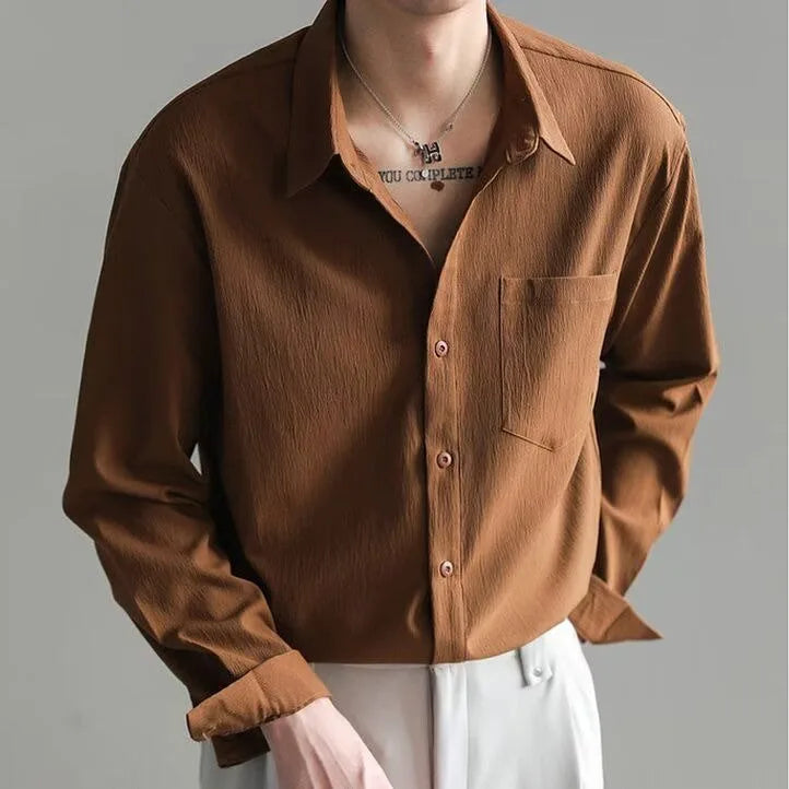 Camicia Uomo a Tinta Unita Antipiega con Bottoni – Vestibilità Comoda