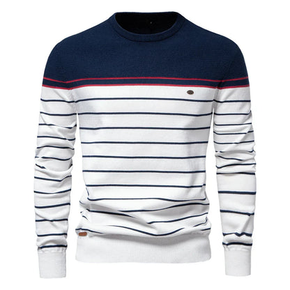 Maglione Uomo con Motivo a Righe e Bordi a Coste