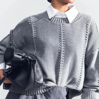 Maglione Donna Oversize in Maglia Traforata con Girocollo – Stile Leggero e Strutturato