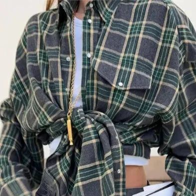 Camicia Donna Invernale a Quadri Oversize con Finitura Spazzolata